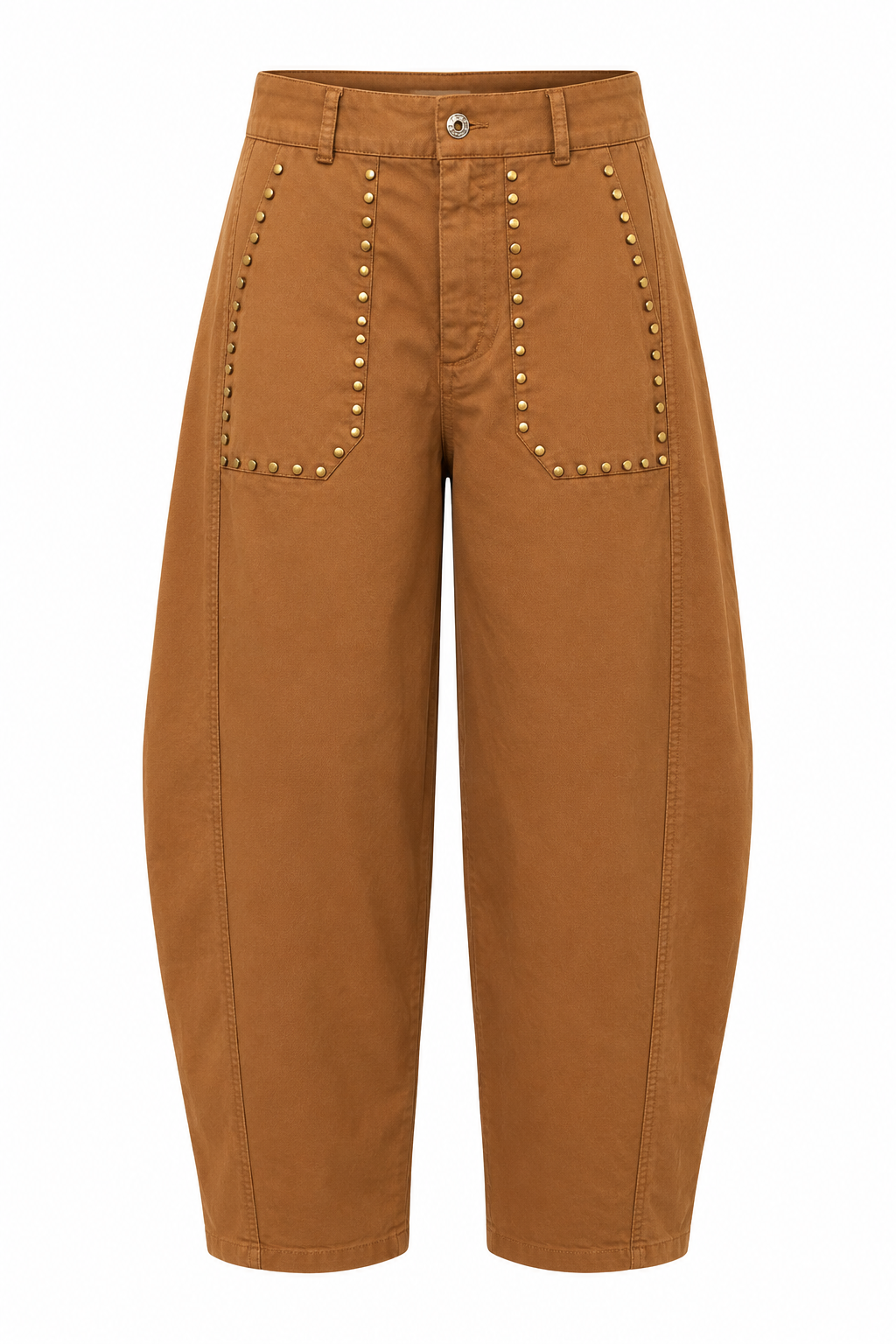 STUDDED CAMEL BARREL PANTS