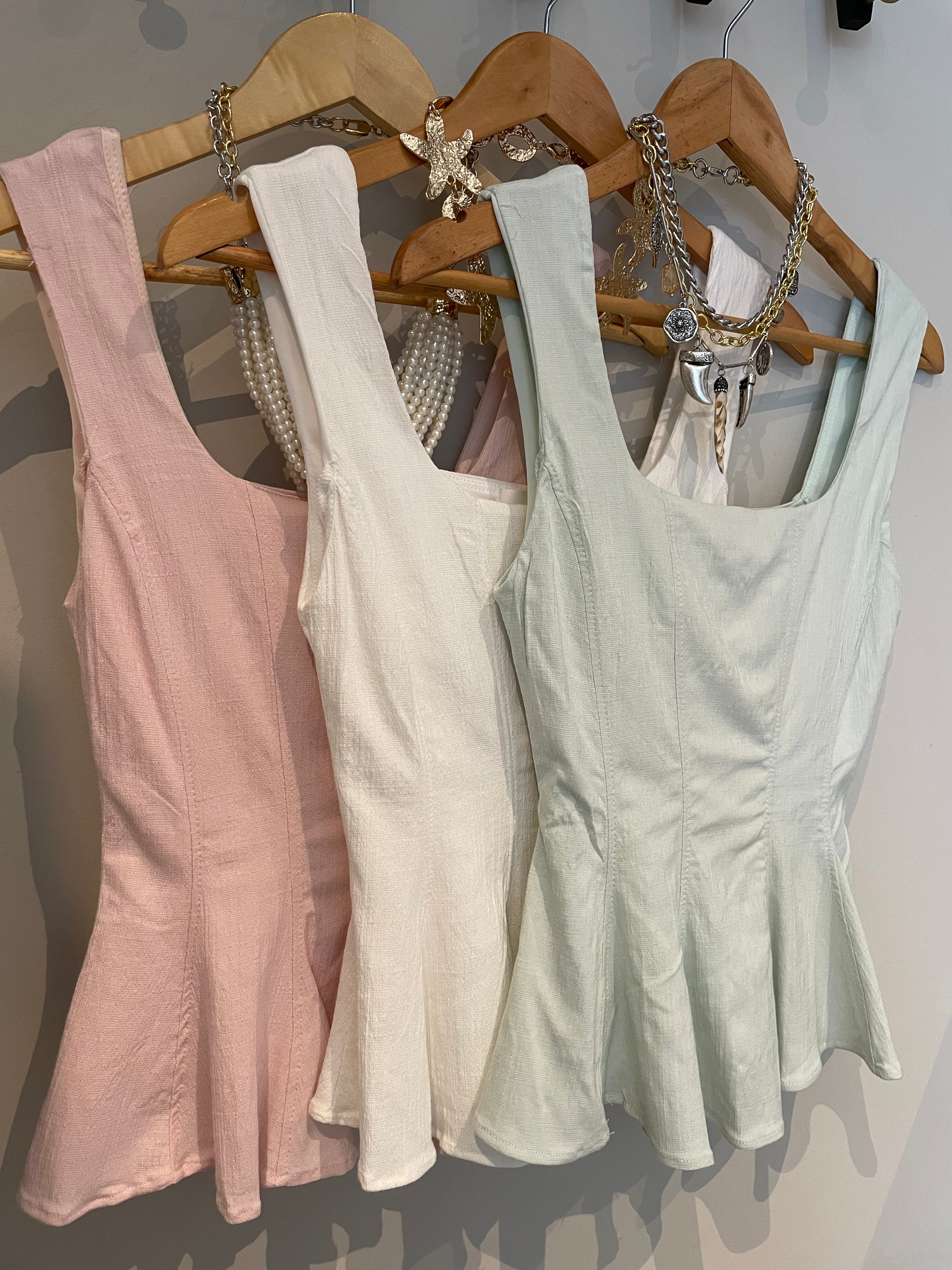 STRETCH LINEN VEST BLOUSE TOP