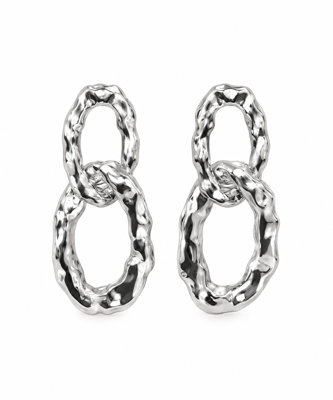 SILVER SCULPTED LINK EARRINGS