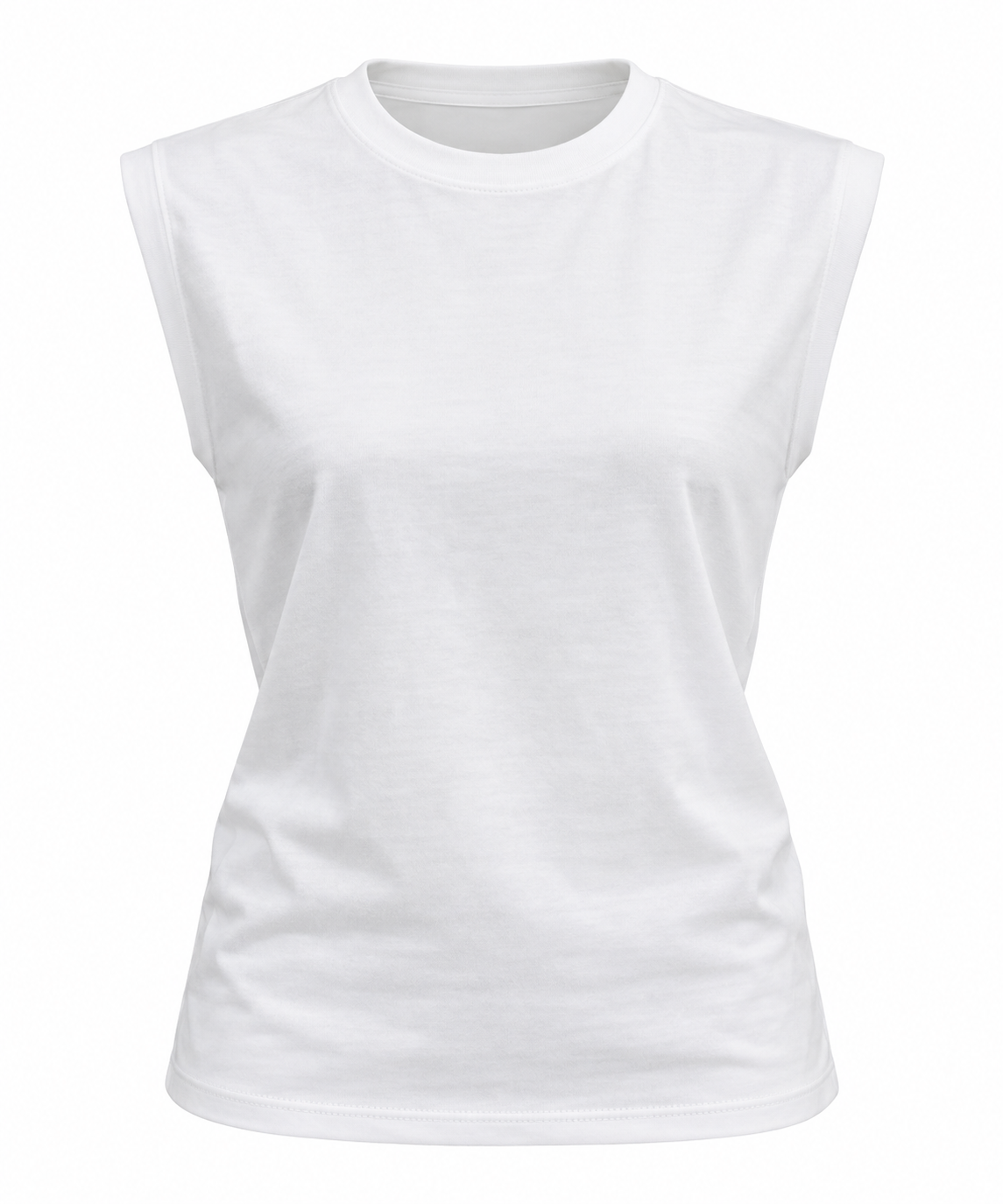 WHITE SLEEVELESS T-SHIRT