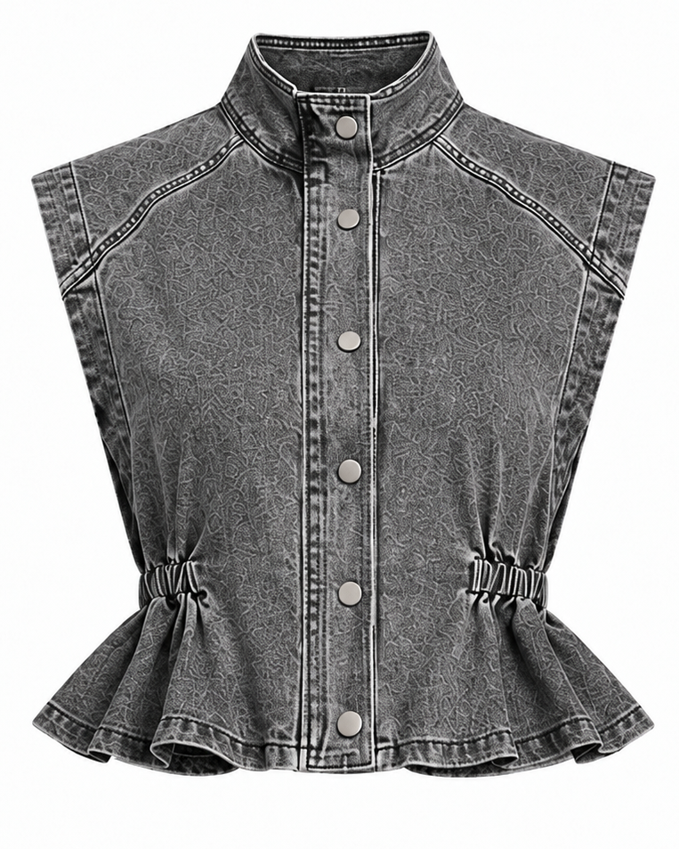 WASHED DENIM PEPLUM VEST