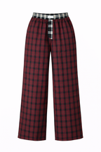 BURGUNDY PLAID WIDE-LEG PANTS