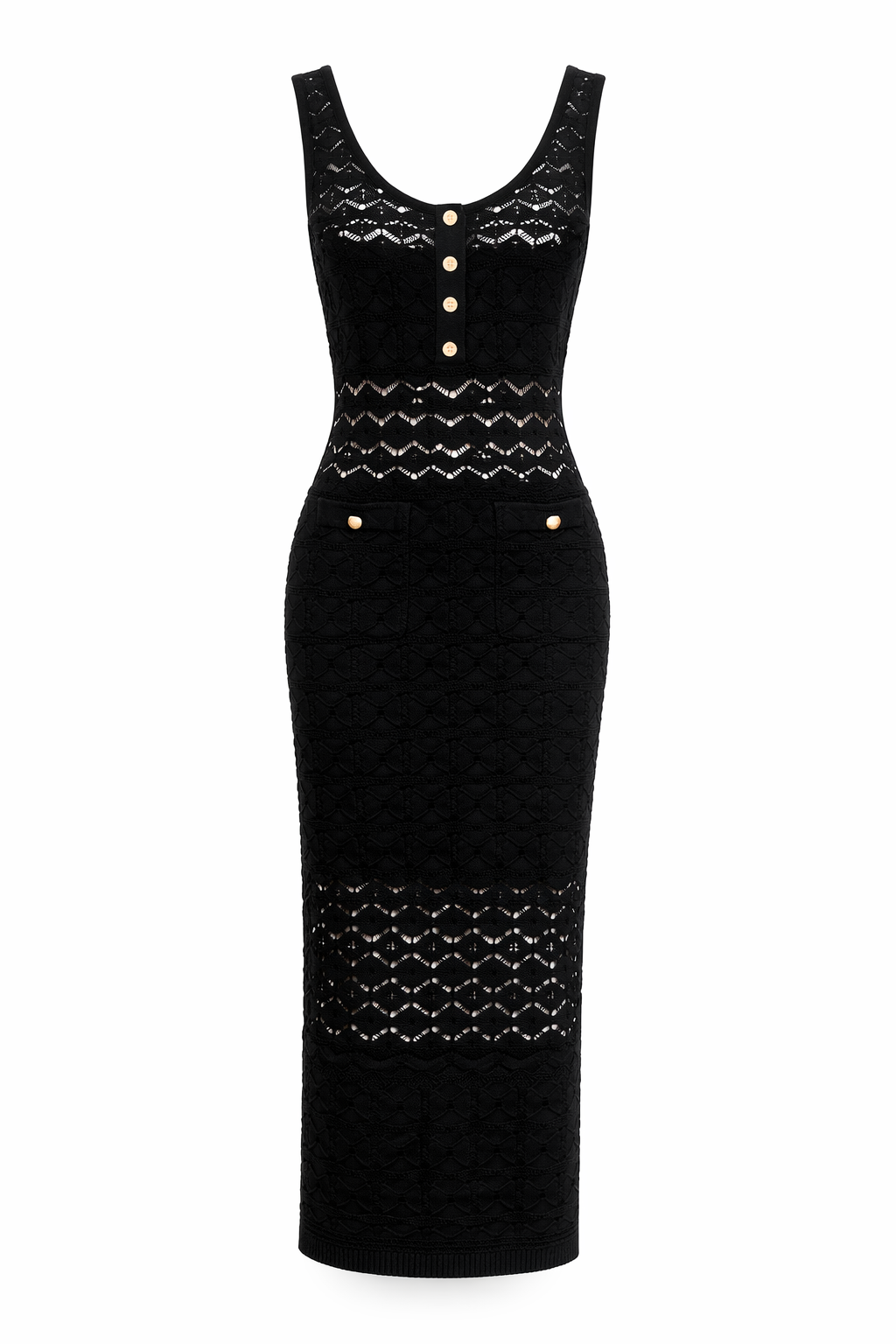BLACK CROCHET MIDI DRESS