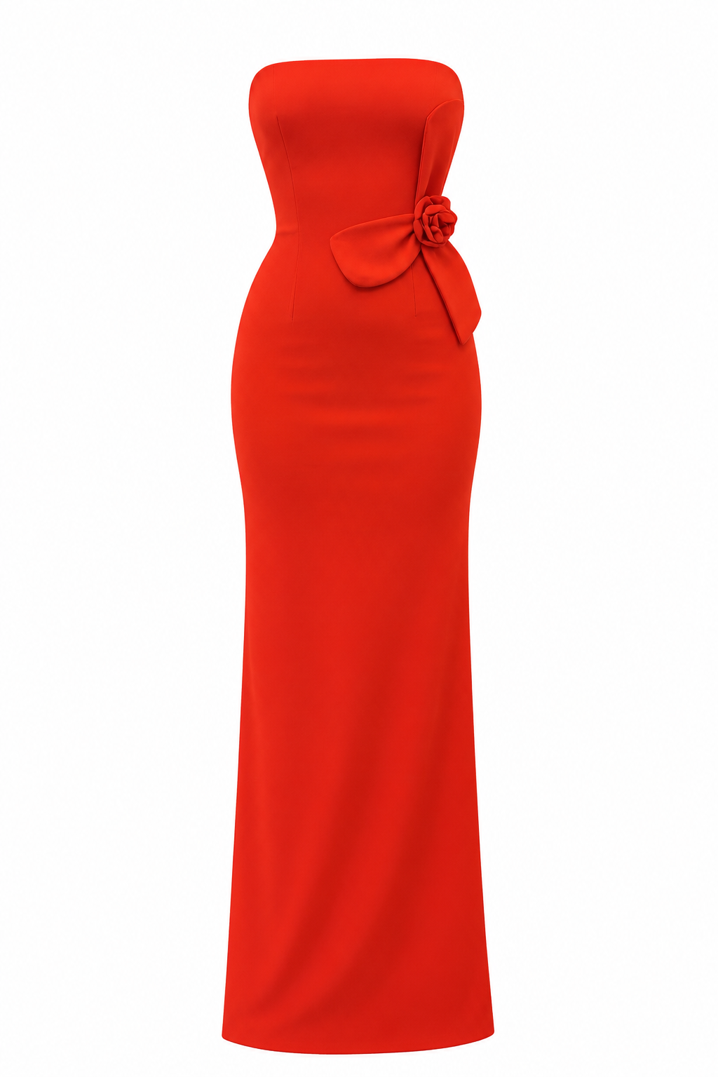 ROSETTE STRAPLESS MAXI DRESS