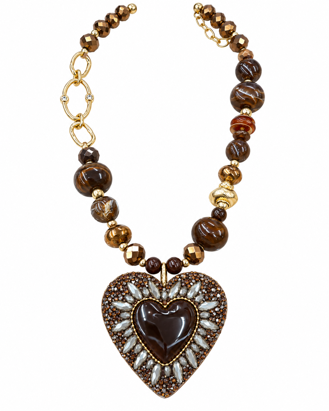 BROWN HEART STATEMENT NECKLACE