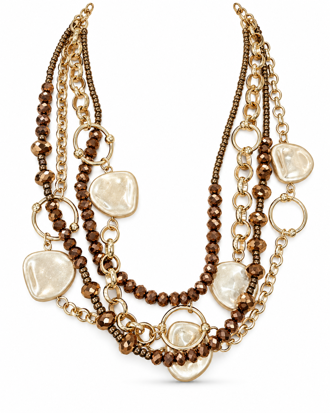 LAYERED PEARL & BRONZE STATEMENT NECKLACE