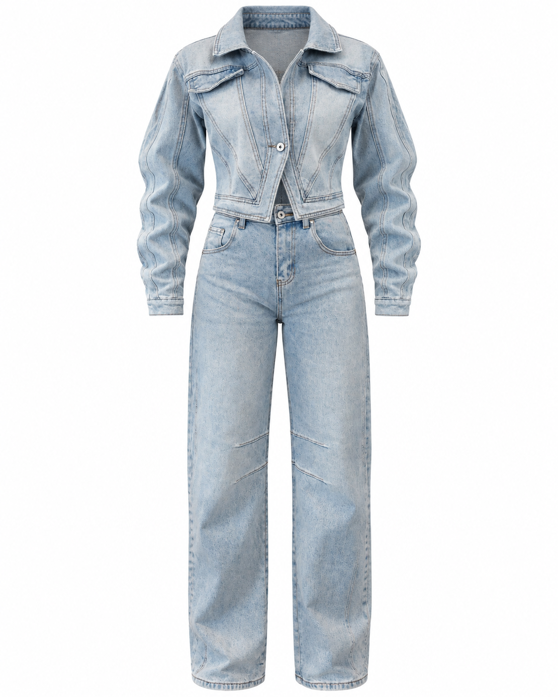 LIGHT WASH DENIM TWO PIECES SET