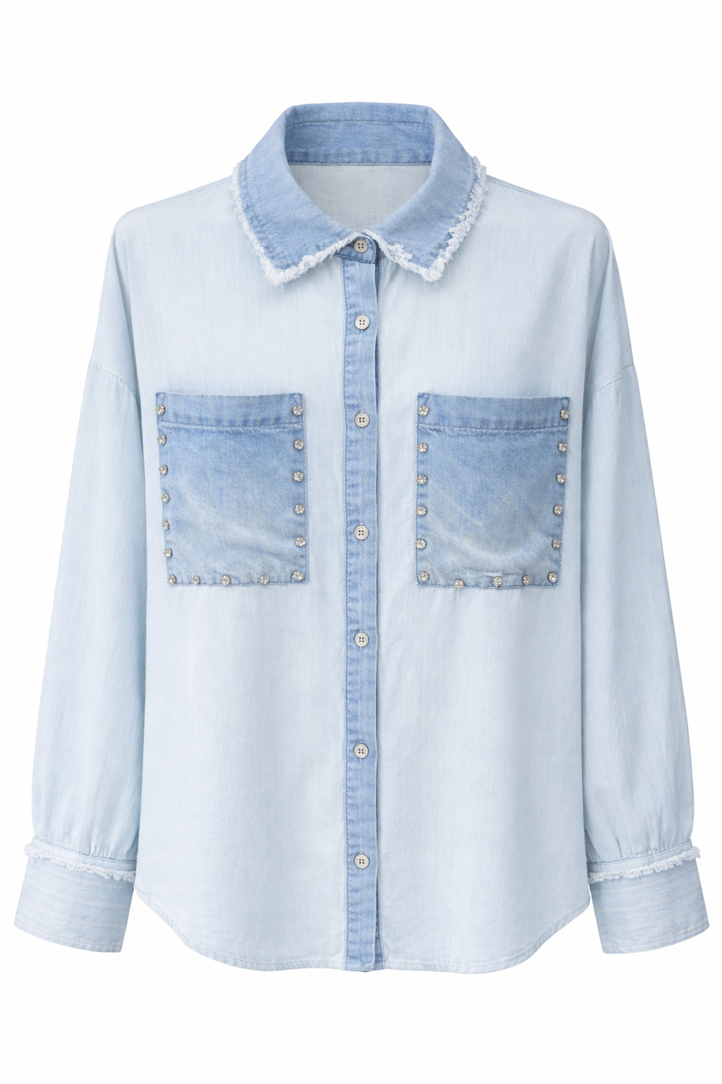 BABY BLUE DENIM DETAIL BLOUSE