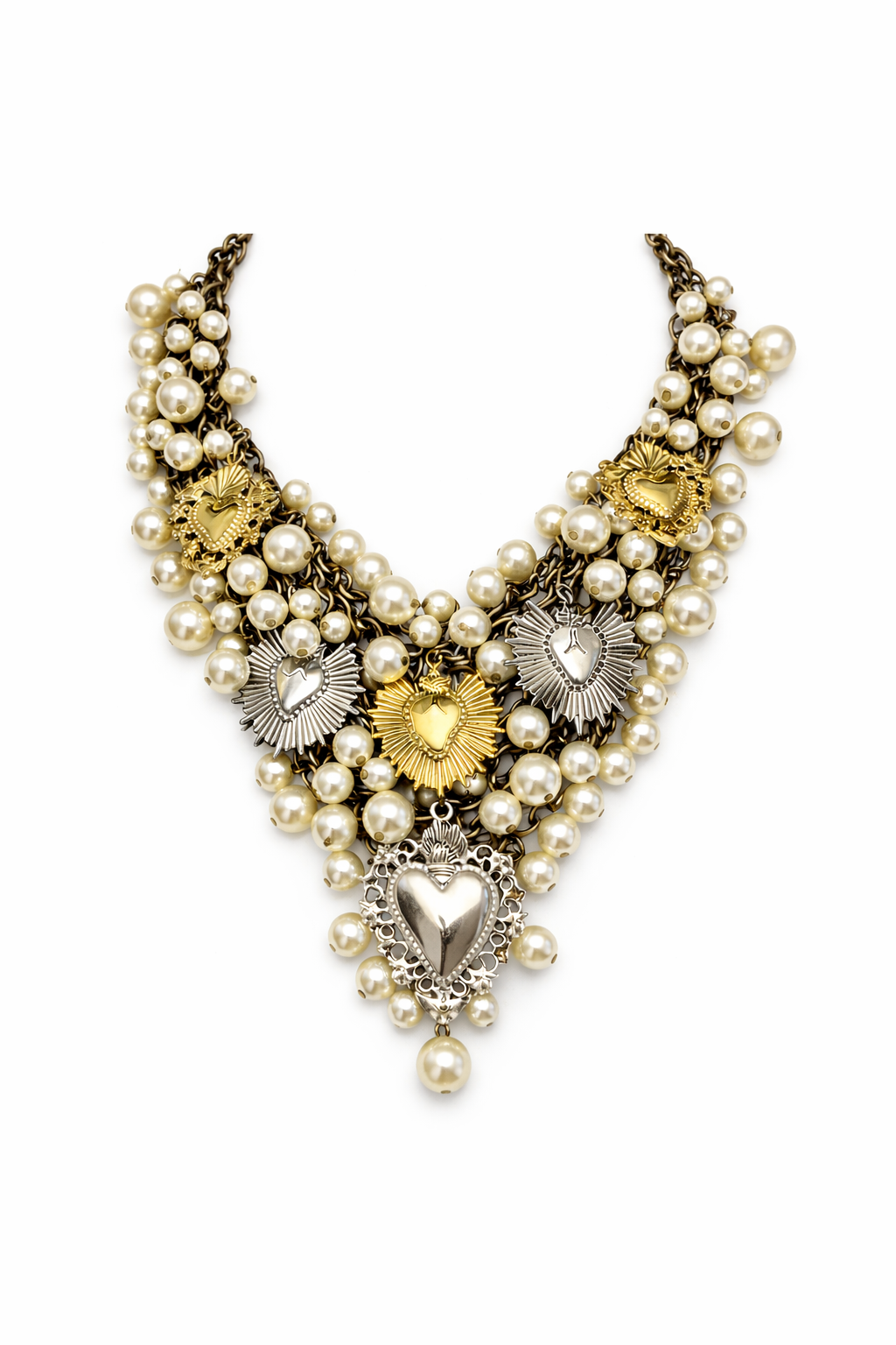PEARL SACRED HEART STATEMENT NECKLACE