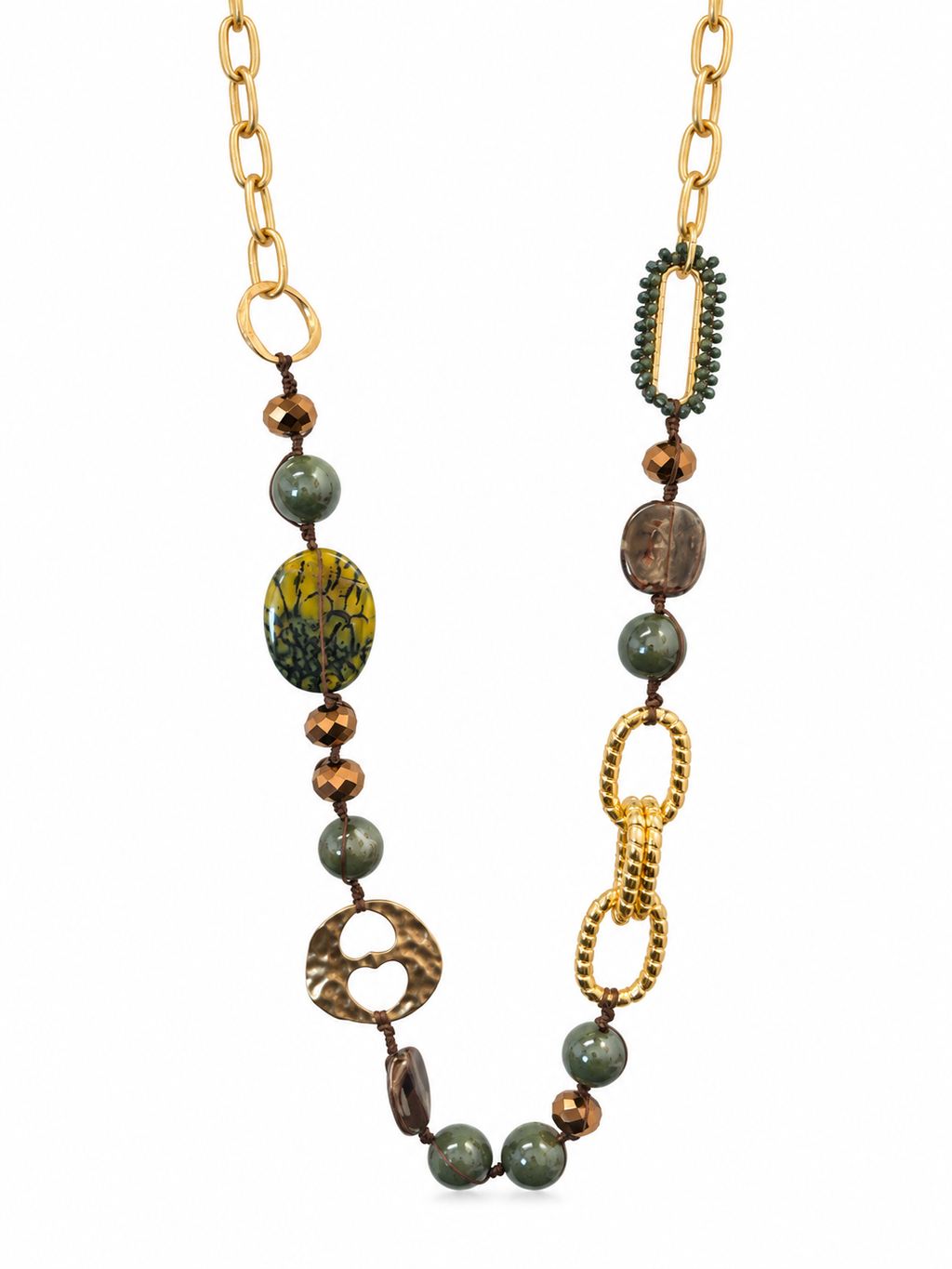 LONG EARTH TONES STATEMENT NECKLACE