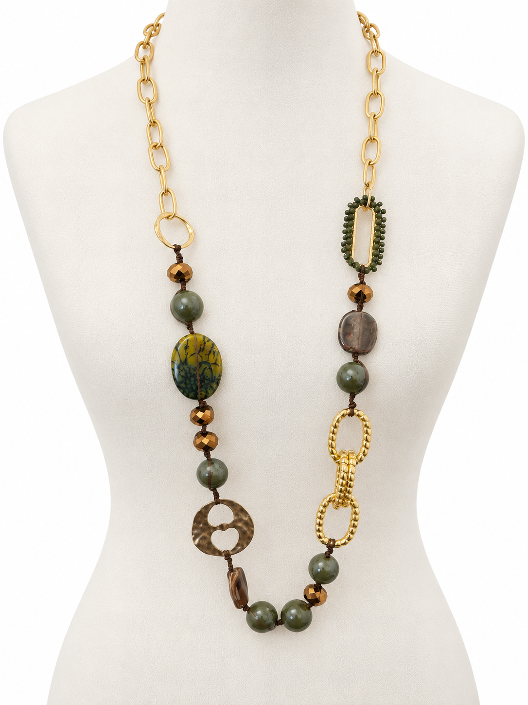 LONG EARTH TONES STATEMENT NECKLACE