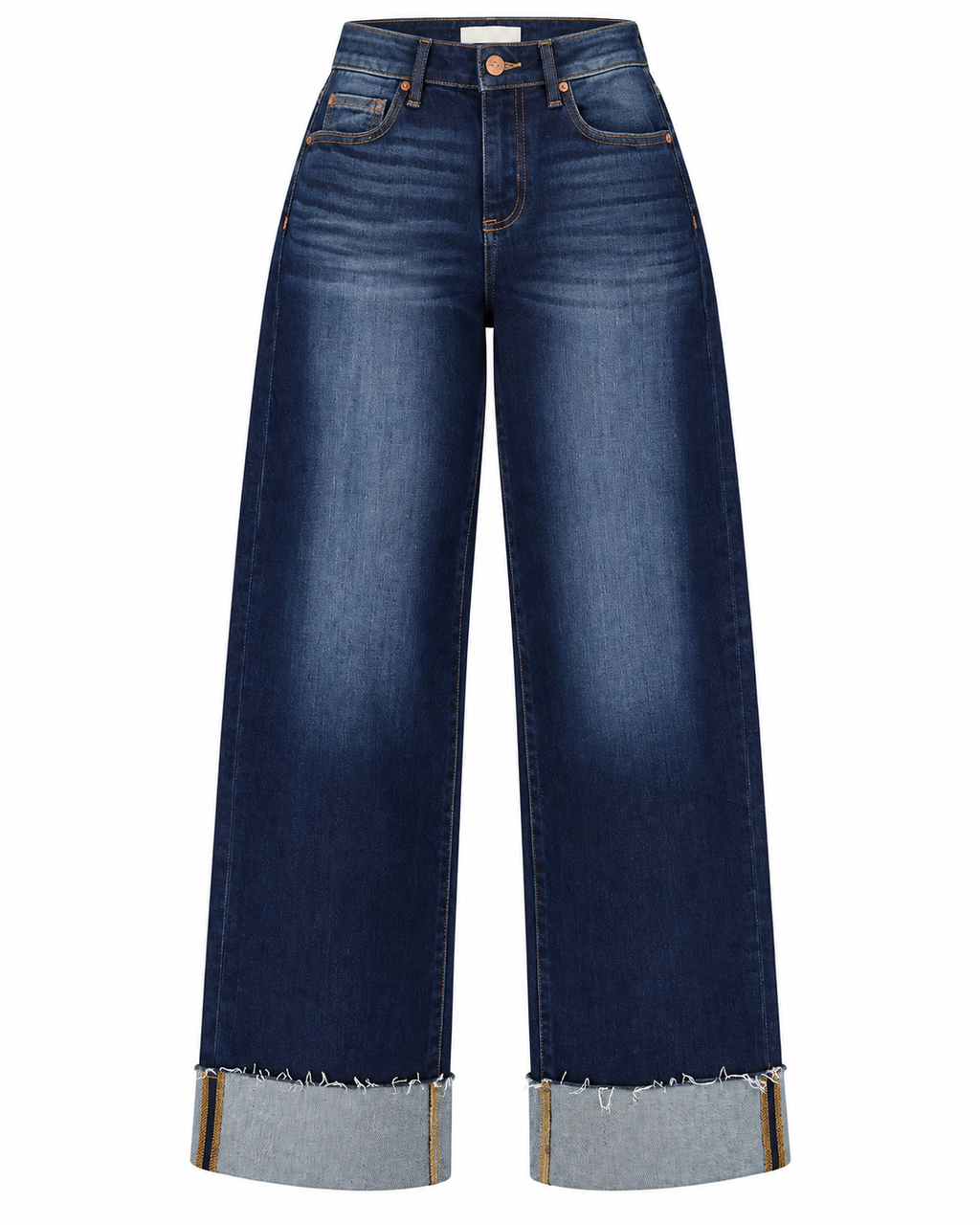 RISEN DARK WASH CUFFED WIDE LEG JEANS