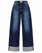 RISEN DARK WASH CUFFED WIDE LEG JEANS