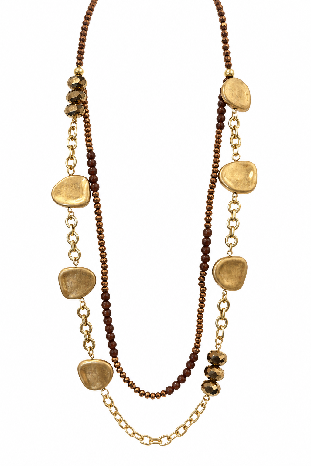 LONG MIXED METAL BEADED NECKLACE