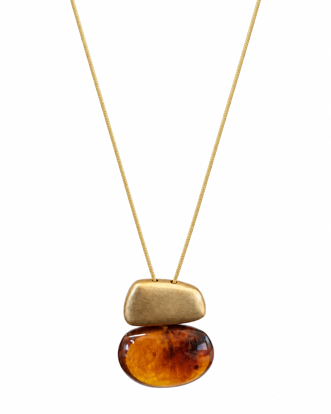 LONG AMBER STONE PENDANT NECKLACE
