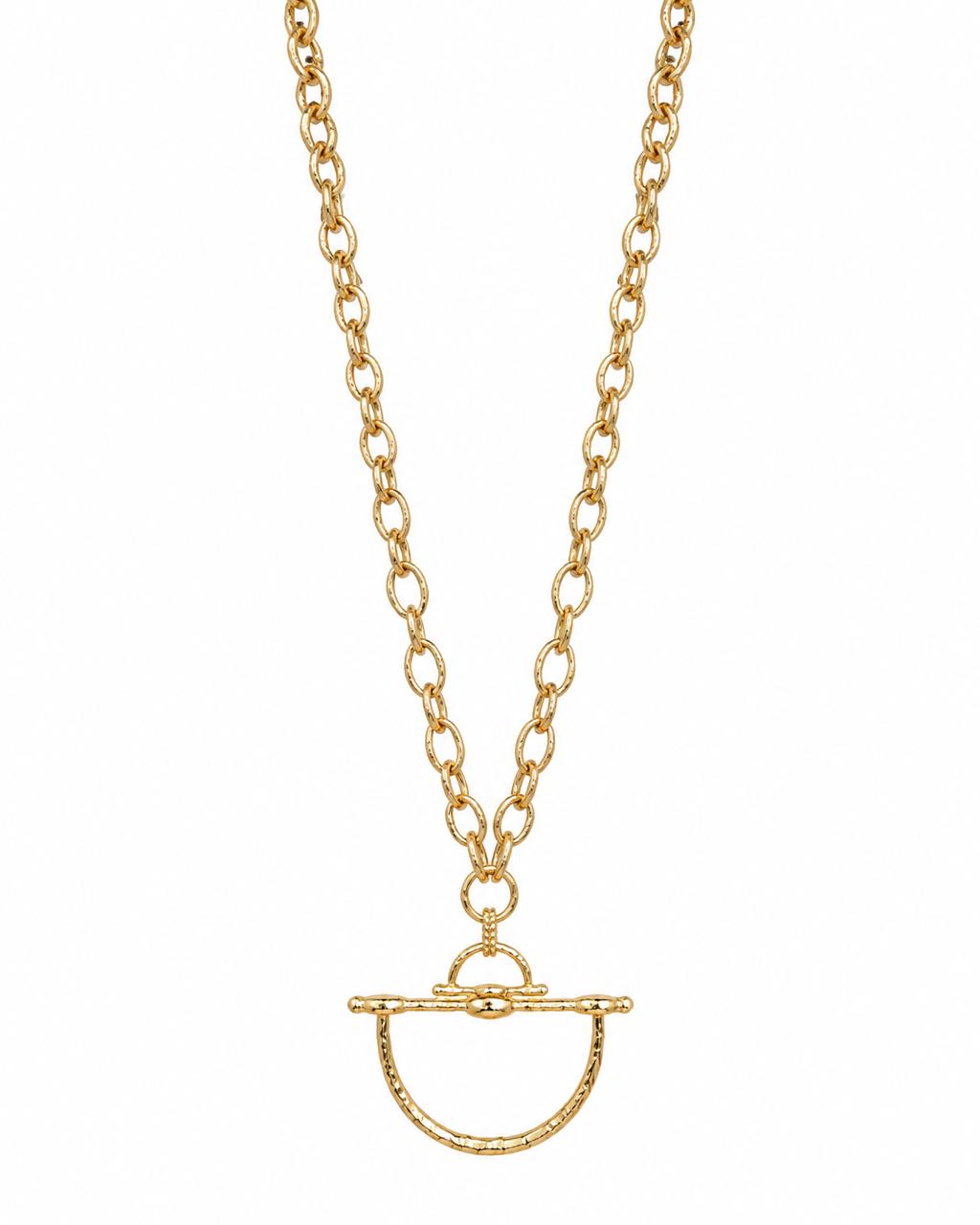 LONG HAMMERED LINK TOGGLE PENDANT NECKLACE