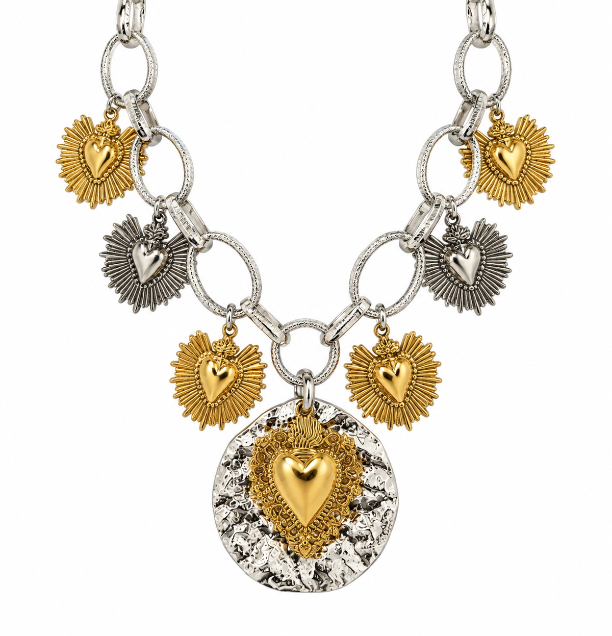 TWO-TONE SACRED HEART CHARM NECKLACE
