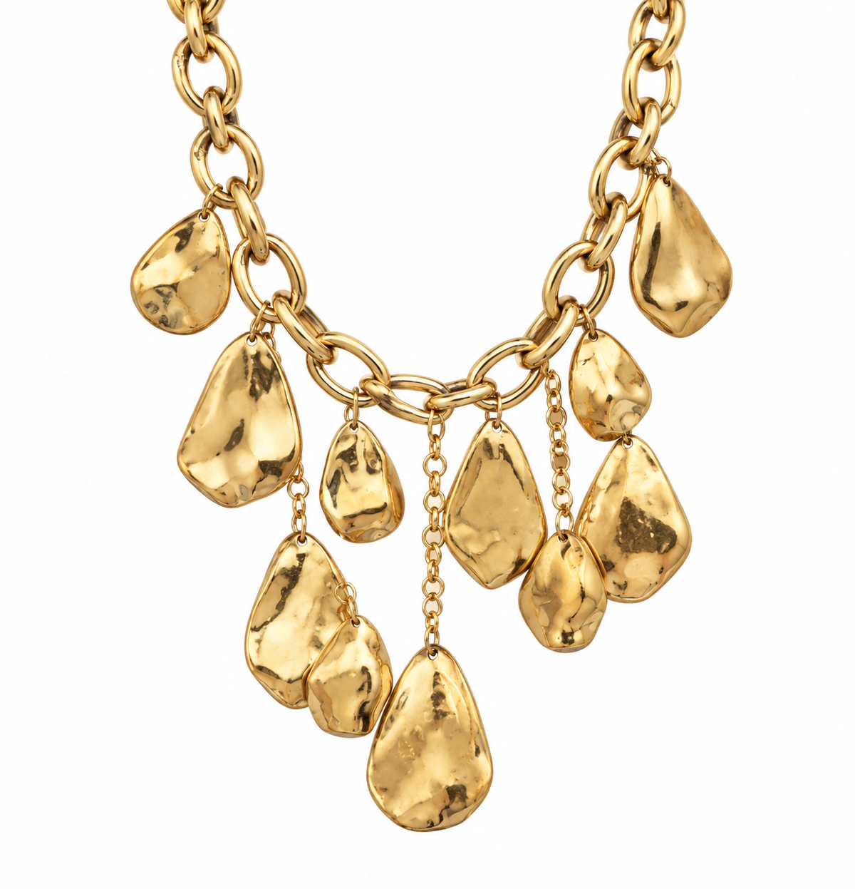 GOLD HAMMERED DROP STATEMENT NECKLACE