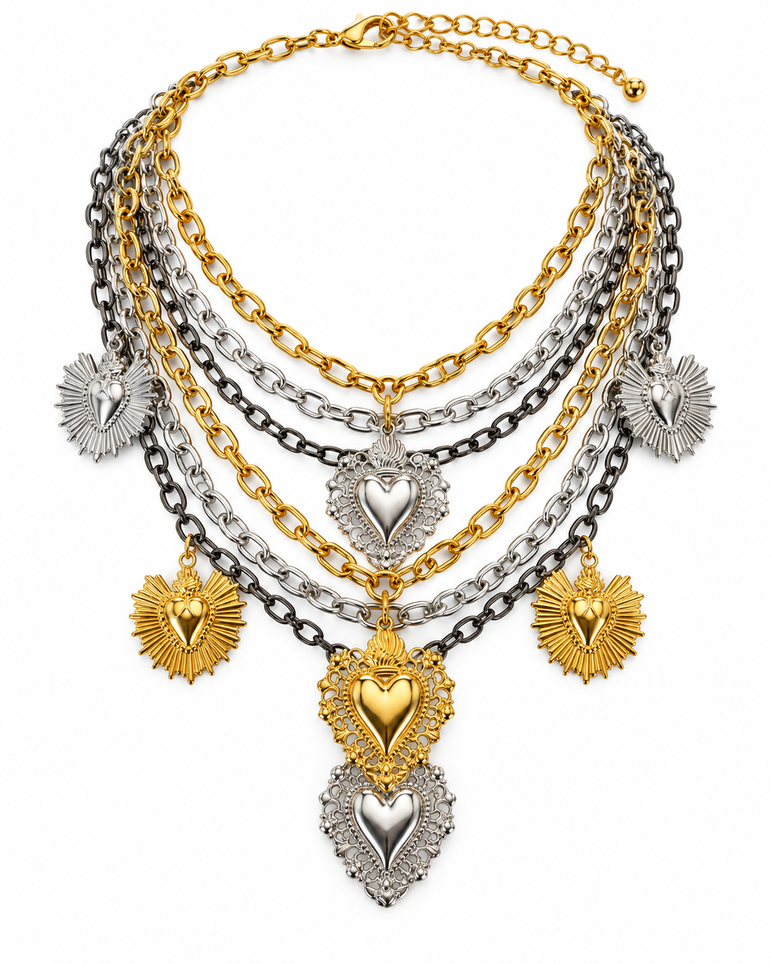 TWO-TONE LAYERED SACRED HEART NECKLACE