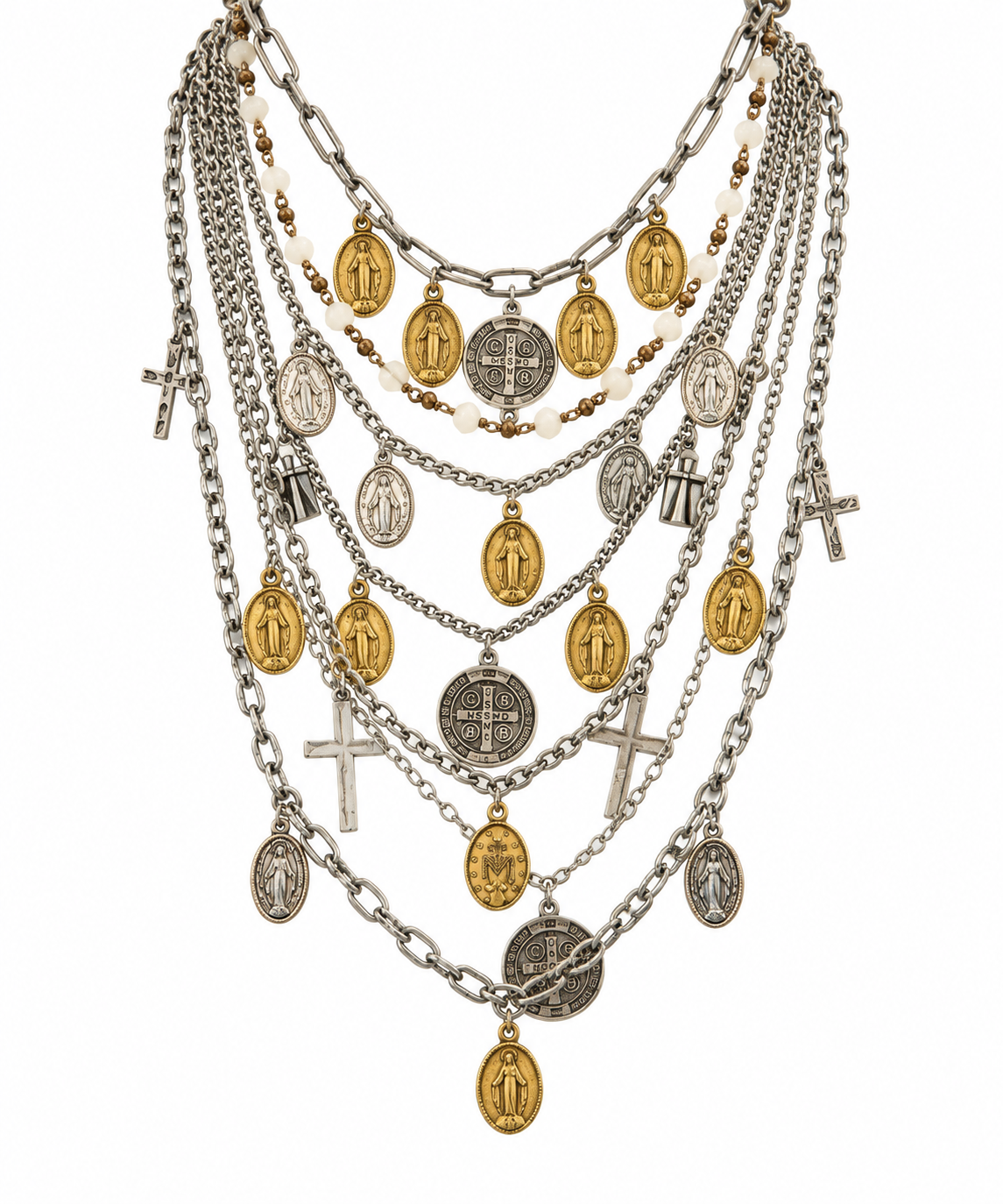 TWO-TONE LAYERED MEDALLION CHARM NECKLACE