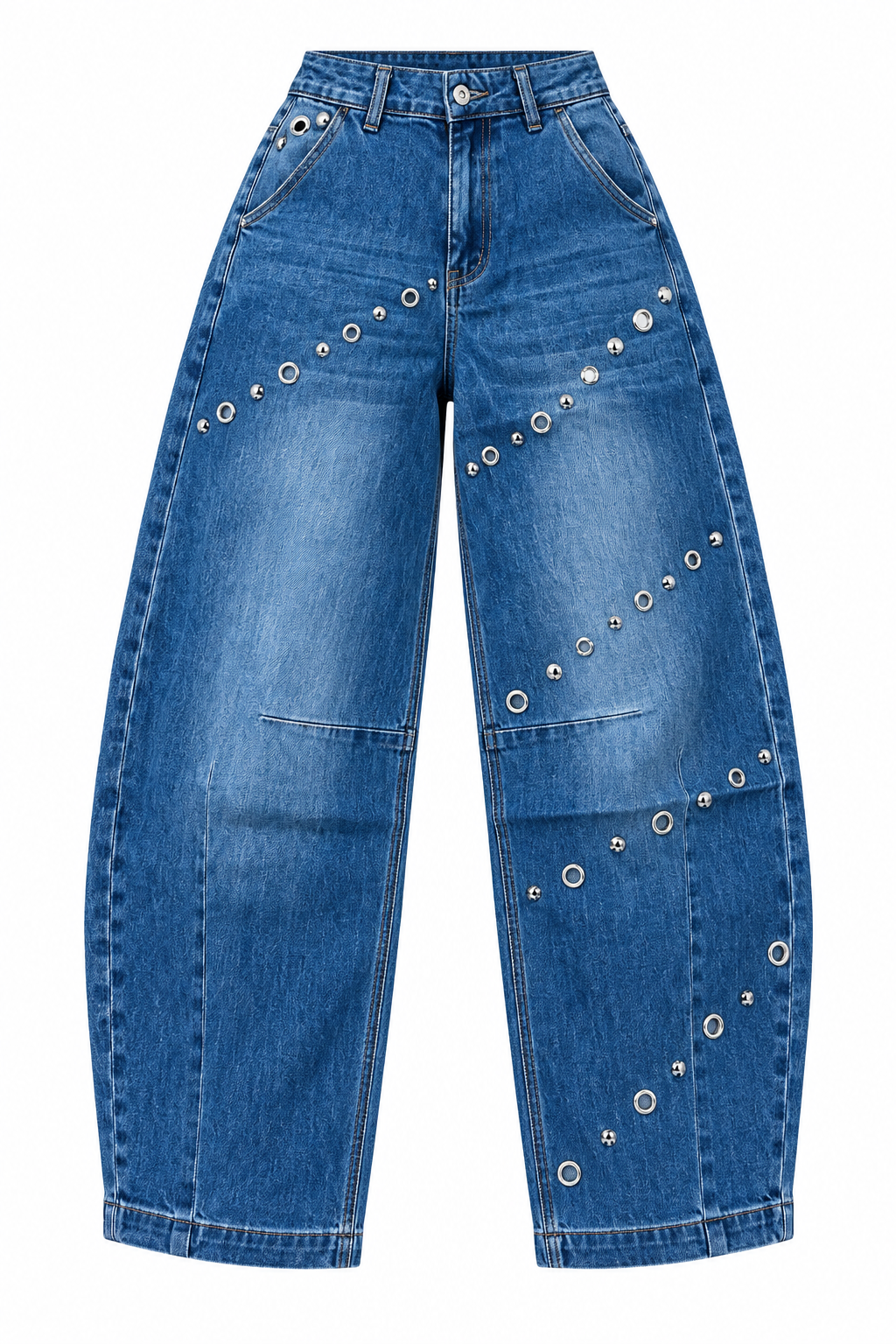 STUDDED BARREL JEANS