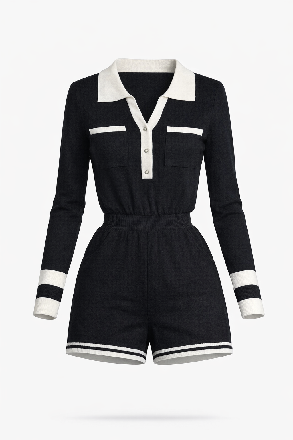 CONTRAST COLLAR KNIT ROMPER