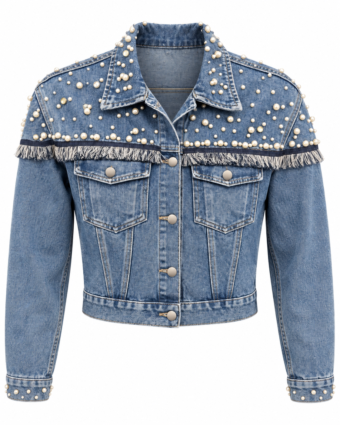 HELGA TERÁN PEARL FRINGE DENIM JACKET
