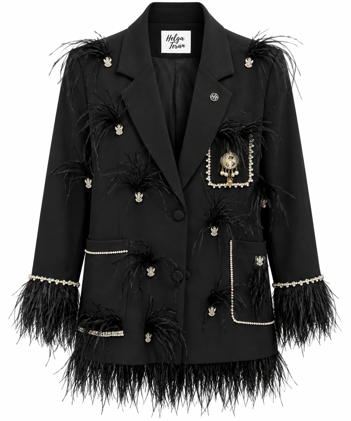 HELGA TERÁN BLACK FEATHER EMBELLISHED BLAZER