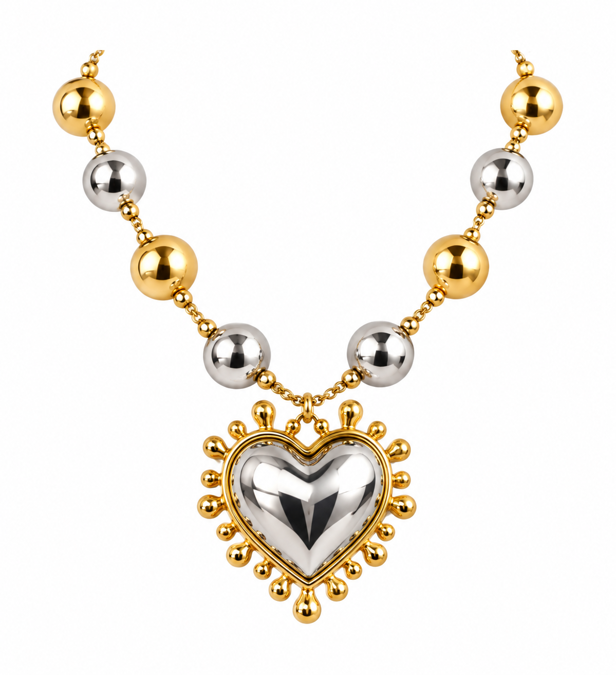 TWO-TONE HEART STATEMENT NECKLACE