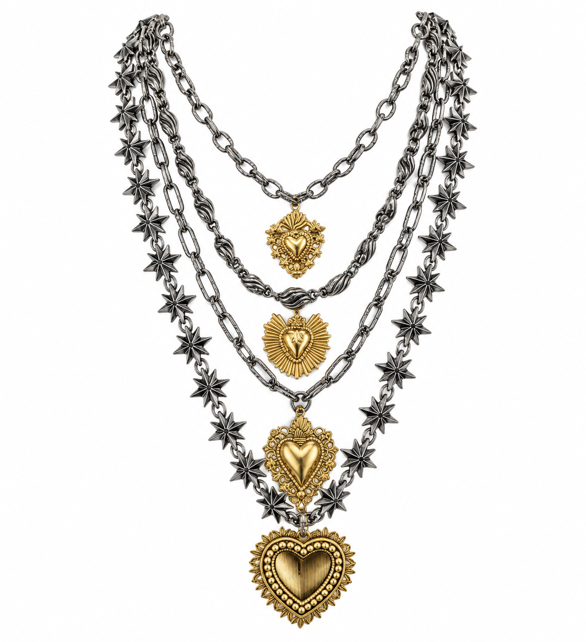 VINTAGE SACRED HEART LAYERED NECKLACE