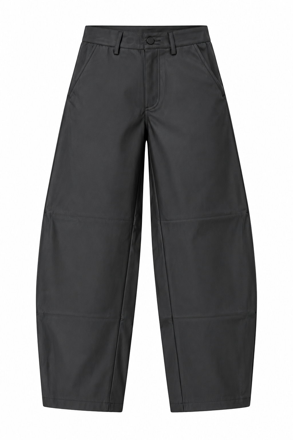 BLACK LEATHER BARREL PANT