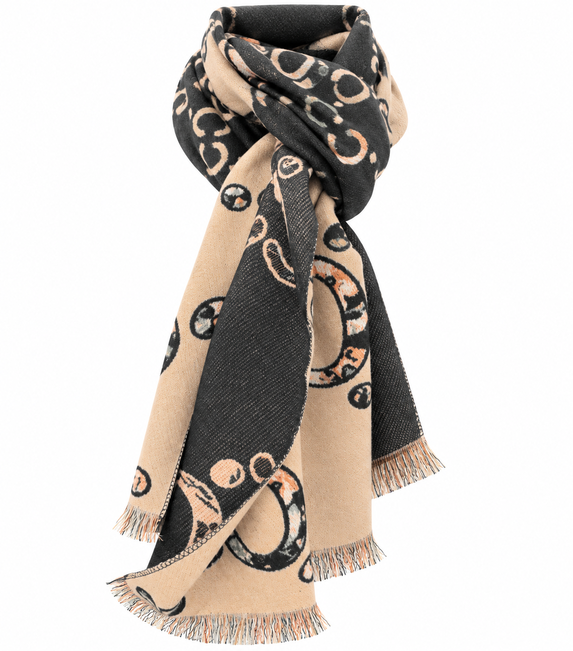 BLACK & BEIGE ABSTRACT PRINT SCARF