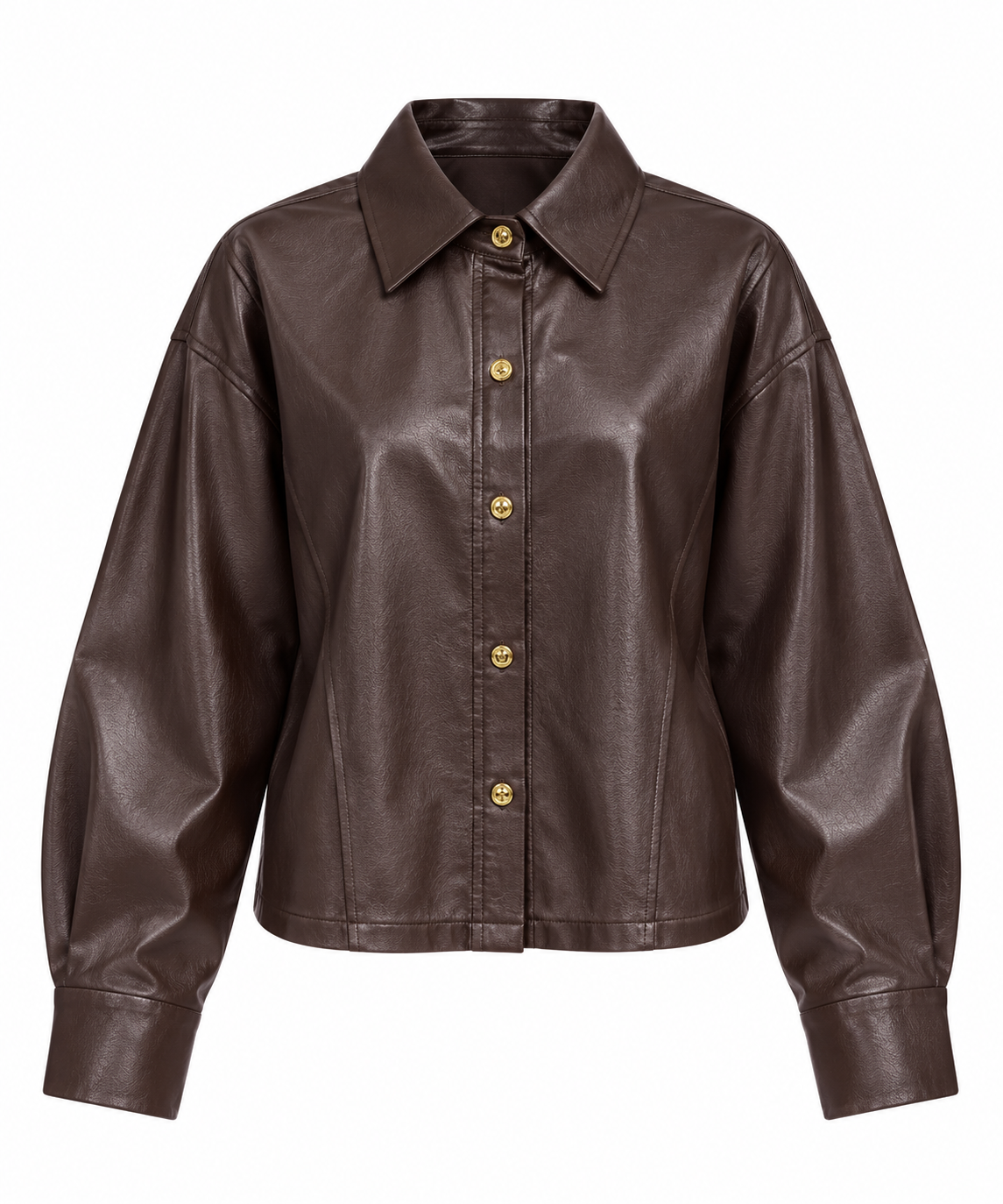 CHOCOLATE LEATHER BUTTON-UP SHIRT