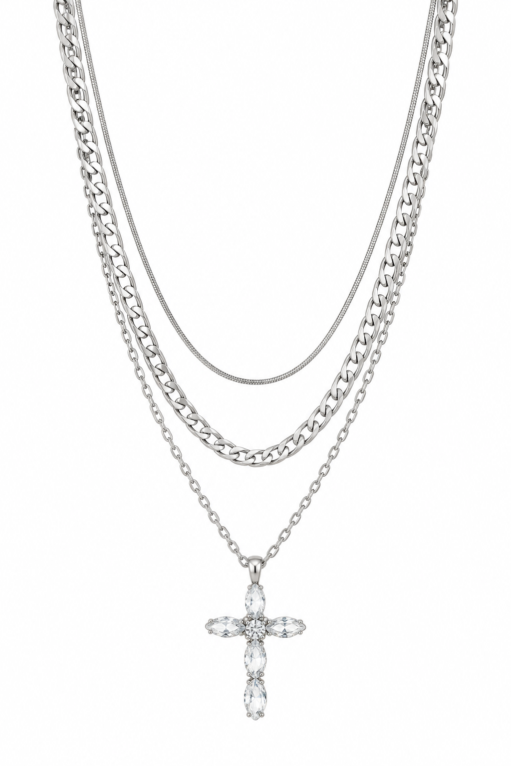 CRYSTAL CROSS LAYERED NECKLACE