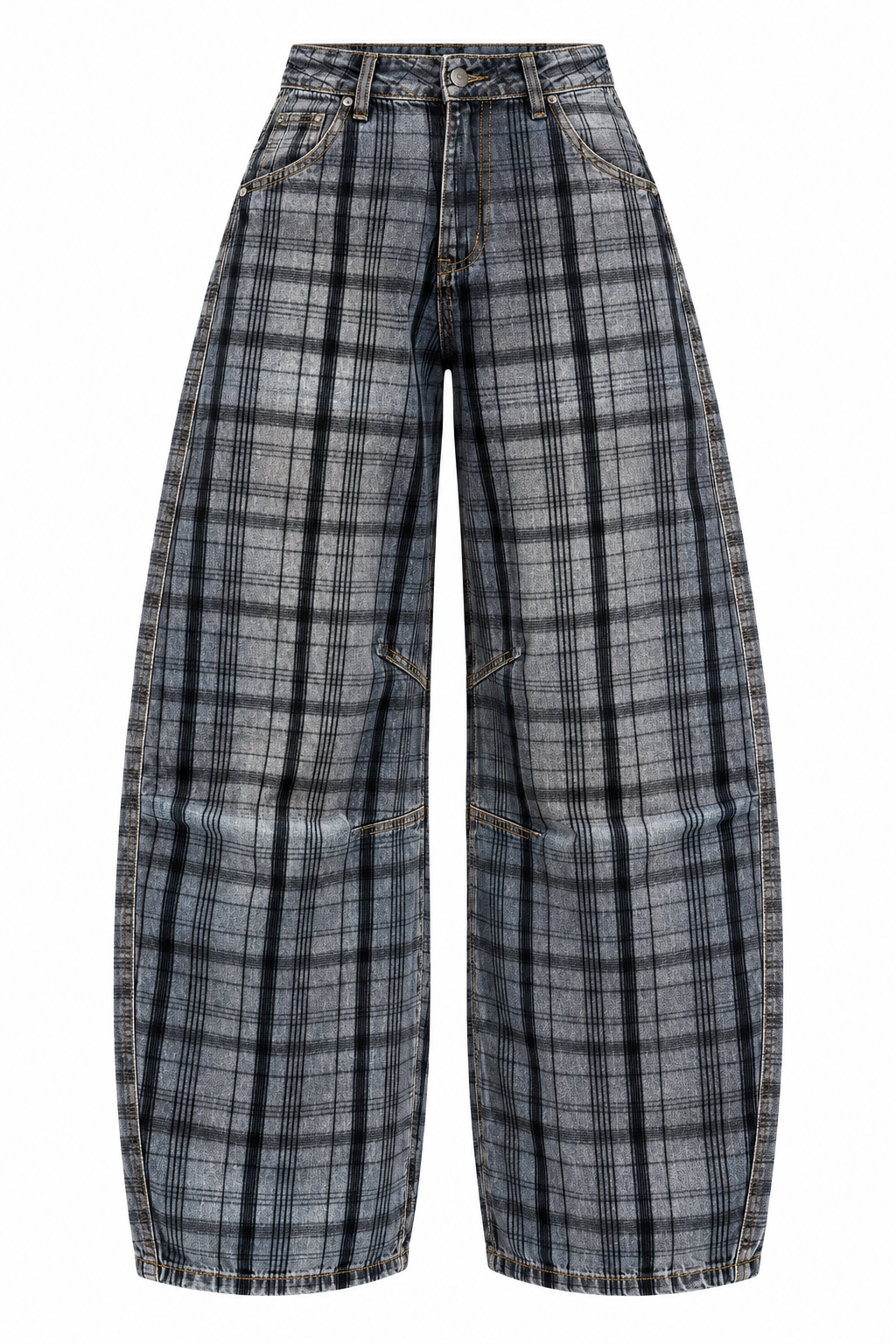 PLAID BARREL JEANS