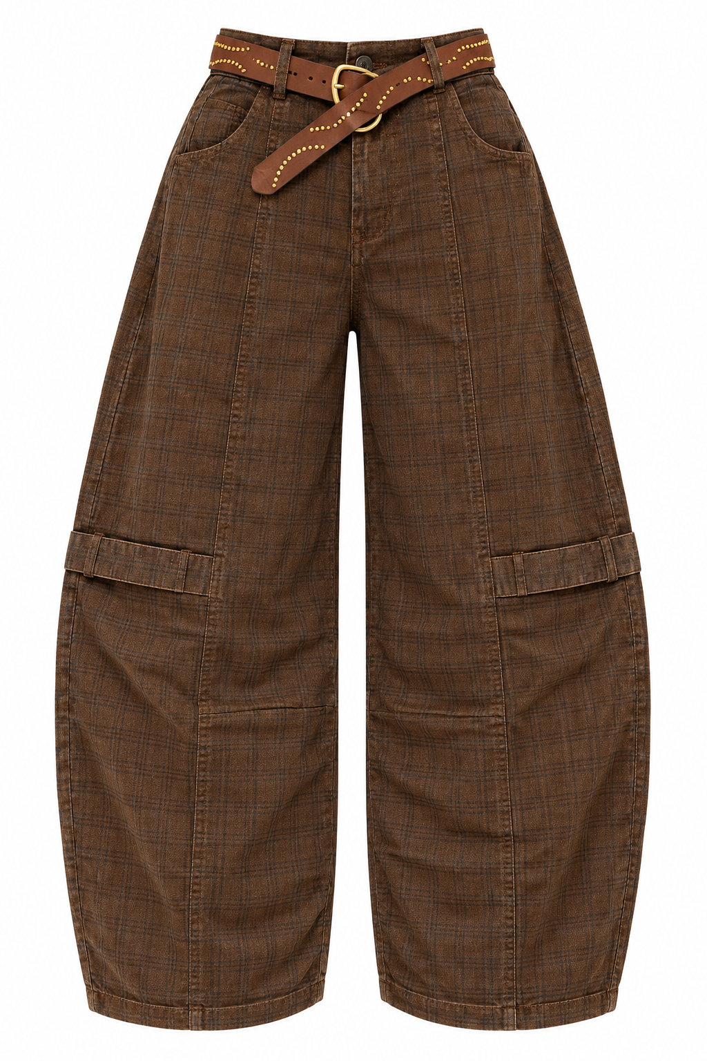 PLAID BARREL PANTS WITH BELT