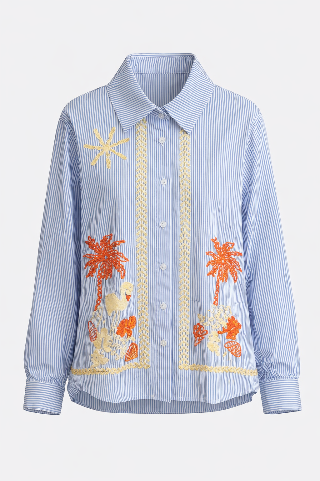 PALM EMBROIDERED STRIPED SHIRT
