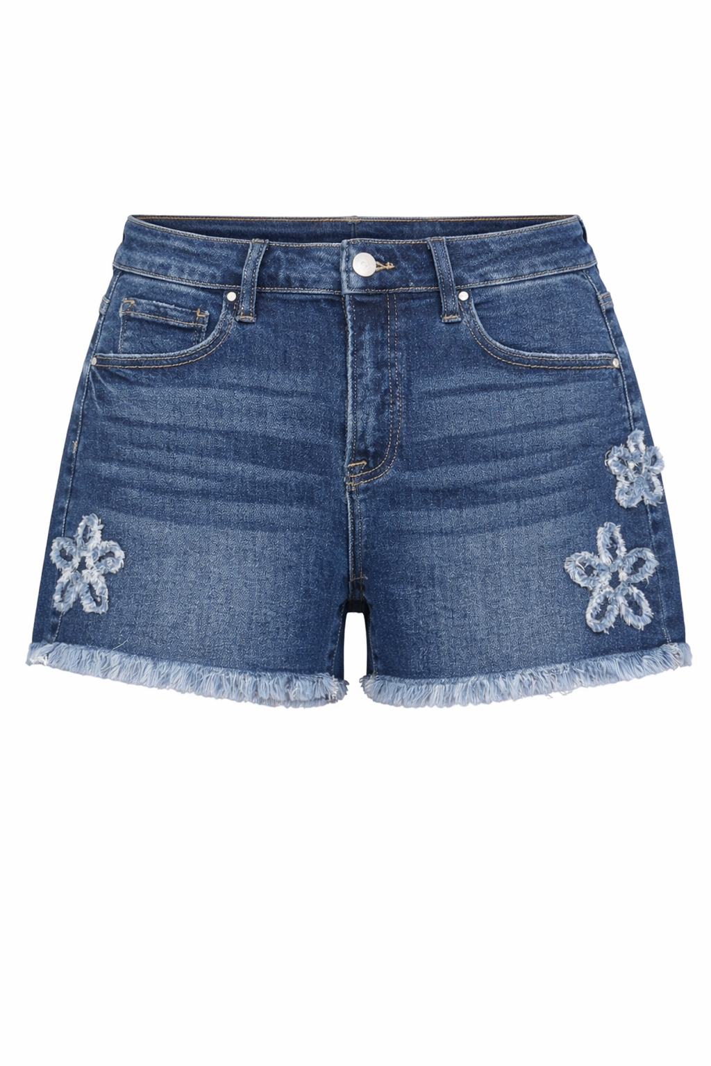 RISEN FLORAL DISTRESSED DENIM SHORTS