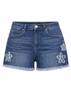 RISEN FLORAL DISTRESSED DENIM SHORTS