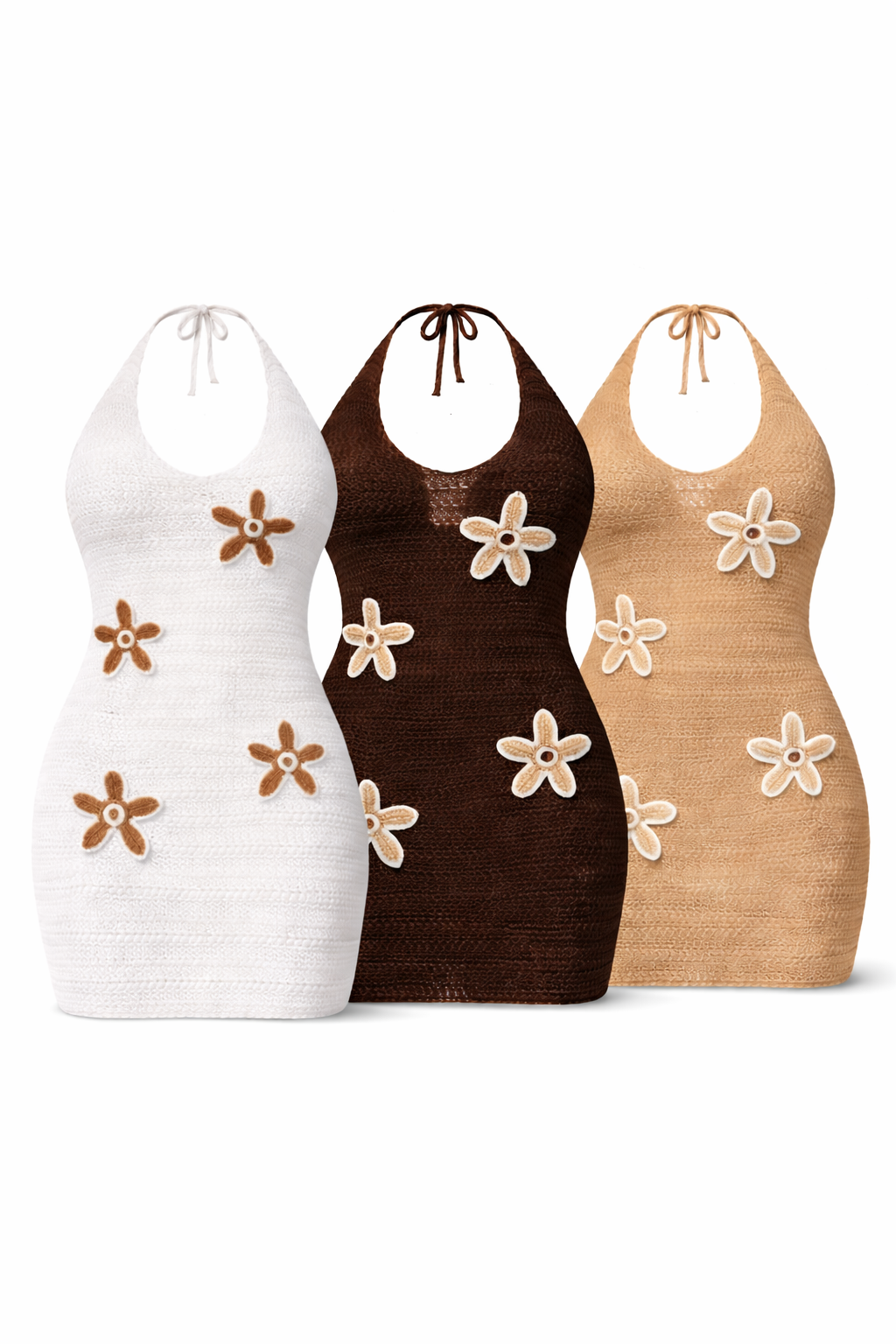 DAISY CROCHET HALTER MINI DRESS