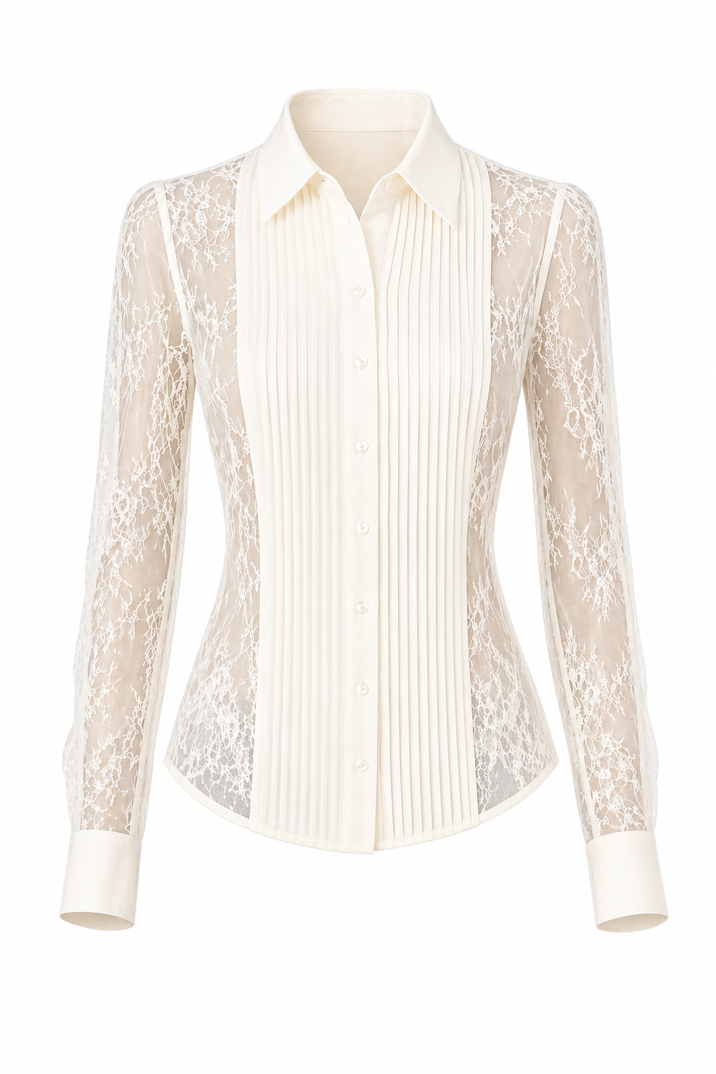 LACE PANEL PLEATED SHIRT
