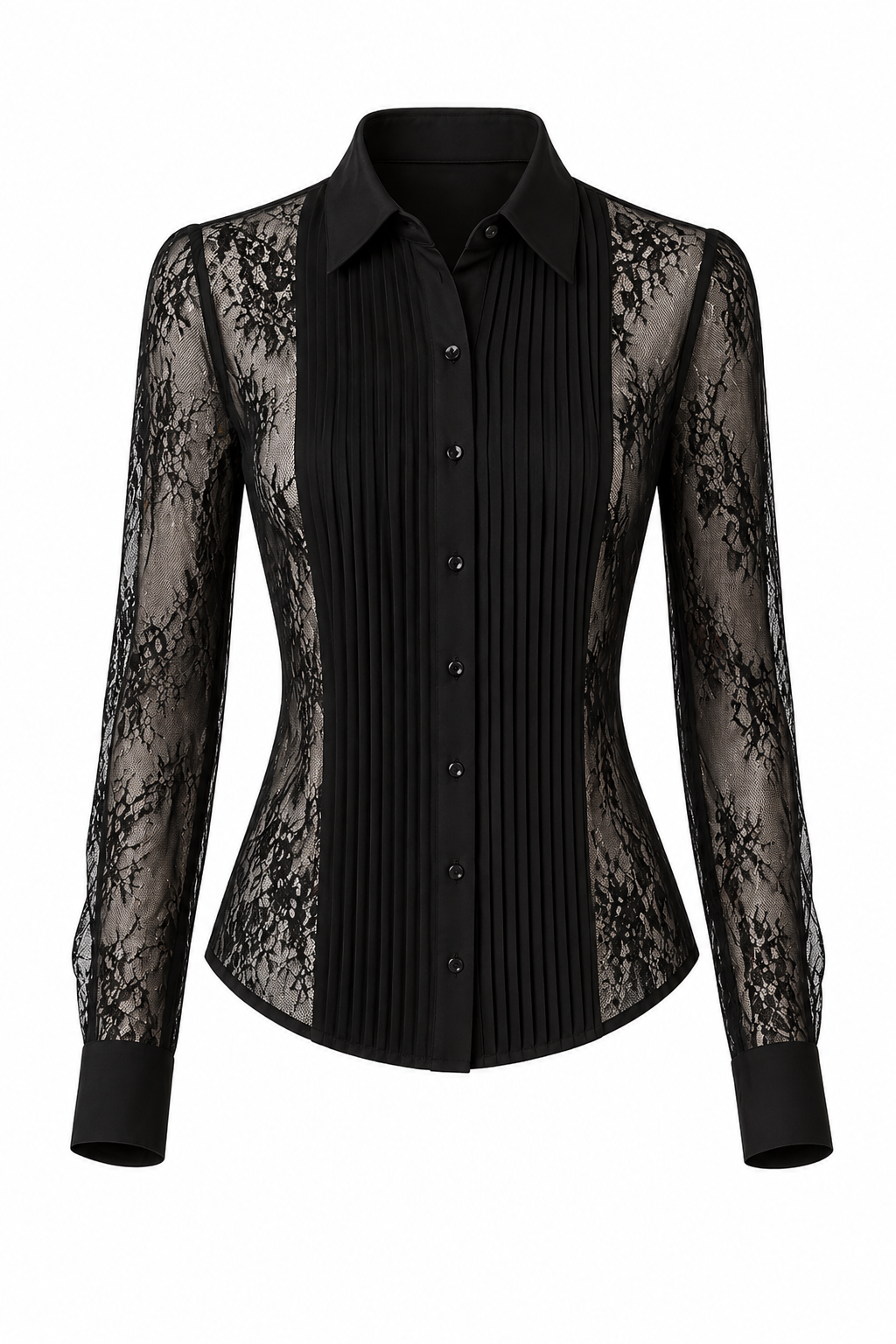 LACE PANEL PLEATED SHIRT