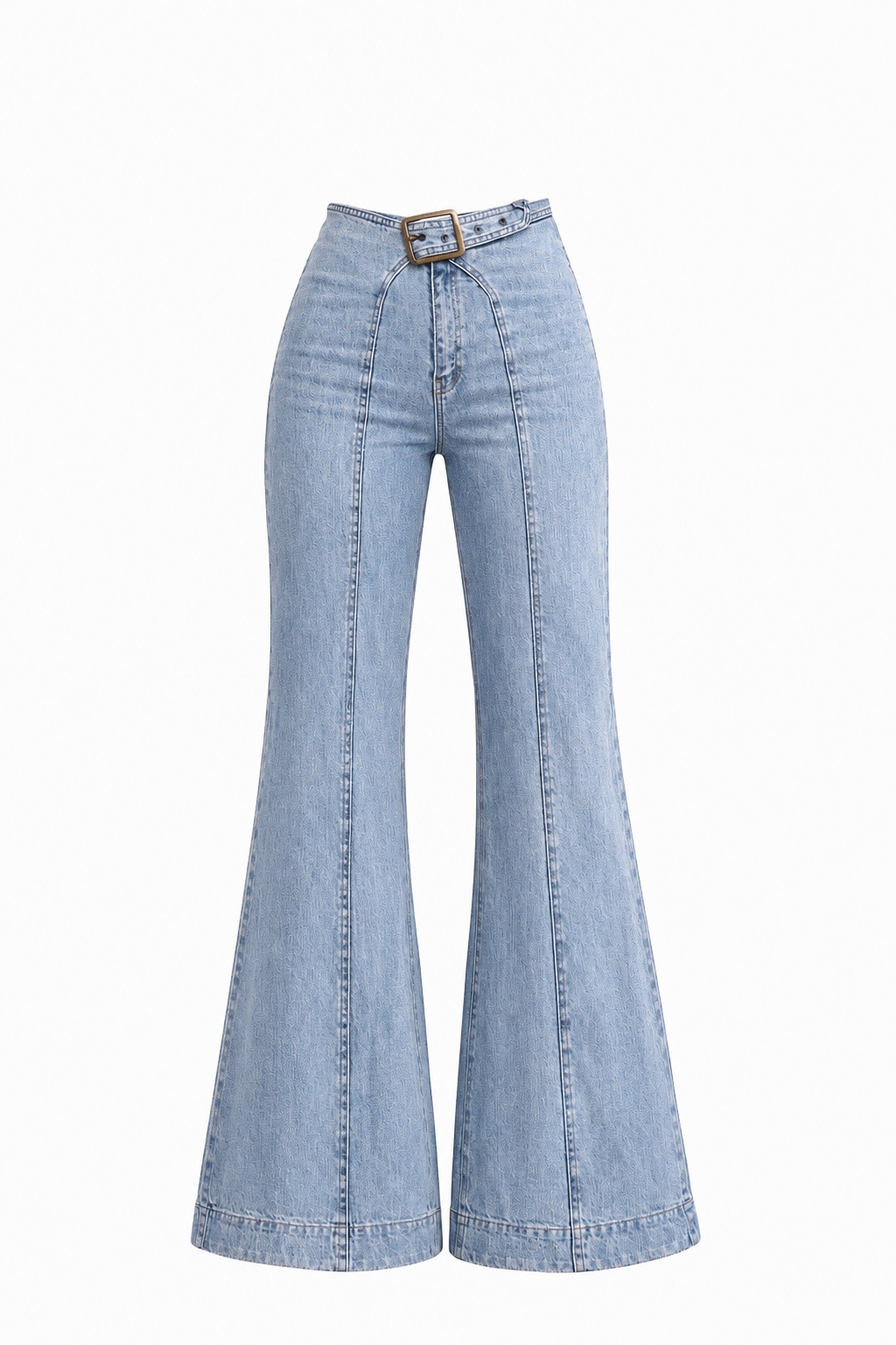 BELTED FLARE DENIM JEANS