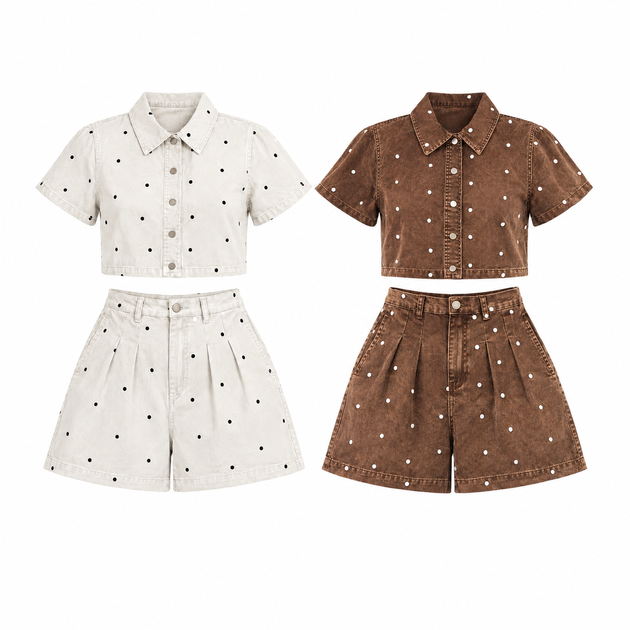 BROWN POLKA DOT TWO PIECES SET