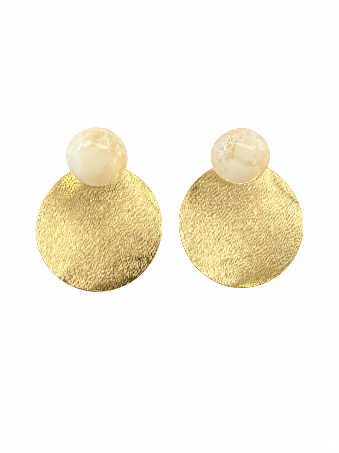 GOLDEN PEARL DISC EARRINGS