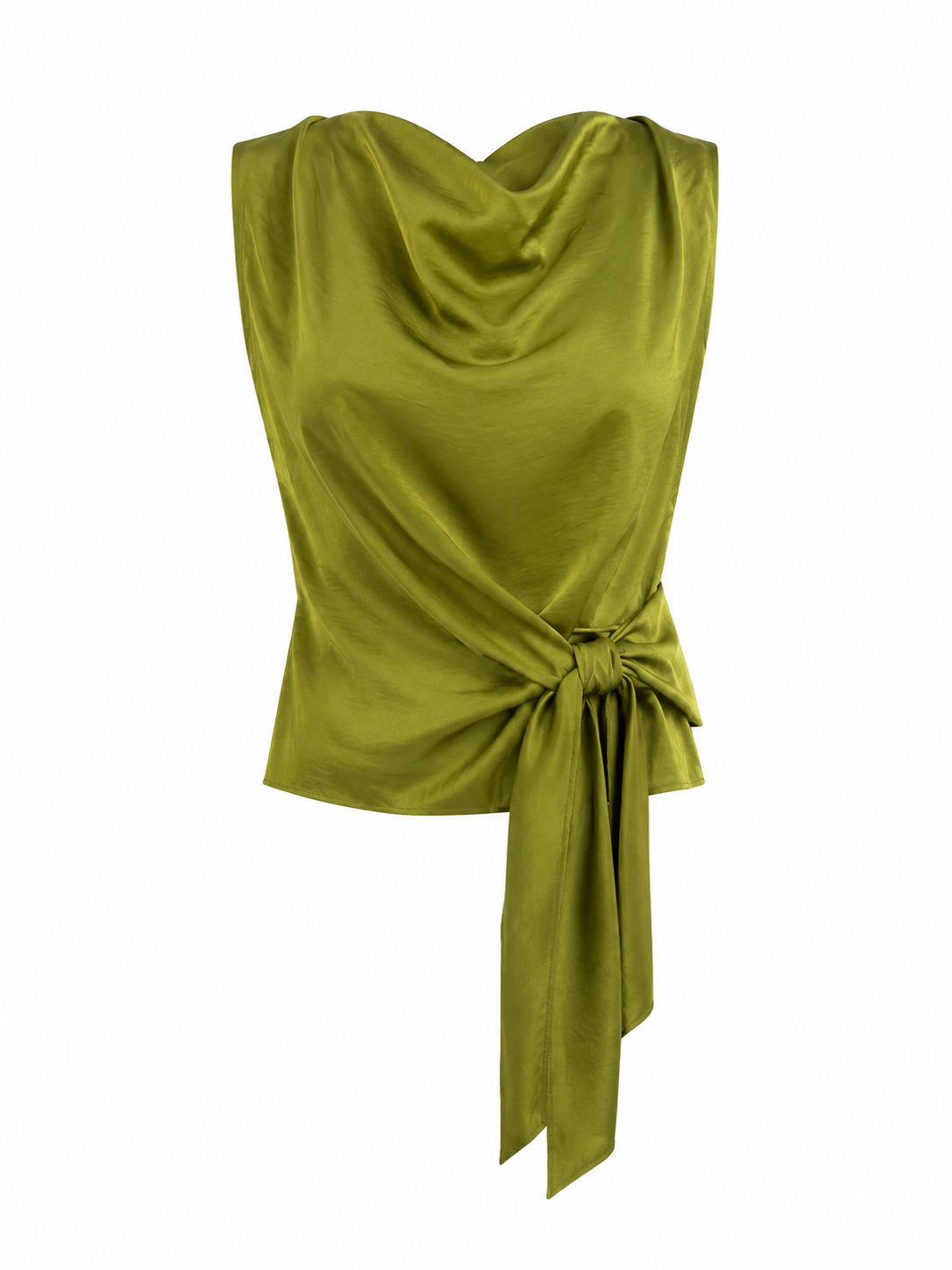 OLIVE SATIN DRAPE TOP
