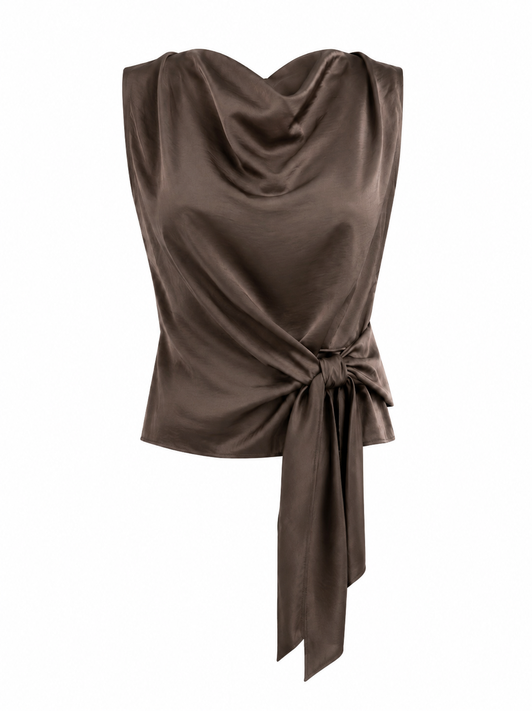 OLIVE SATIN DRAPE TOP