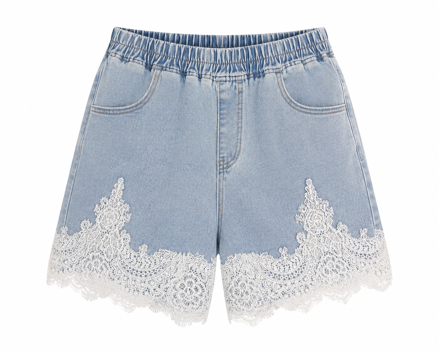 LACE BLOOM DENIM SHORTS