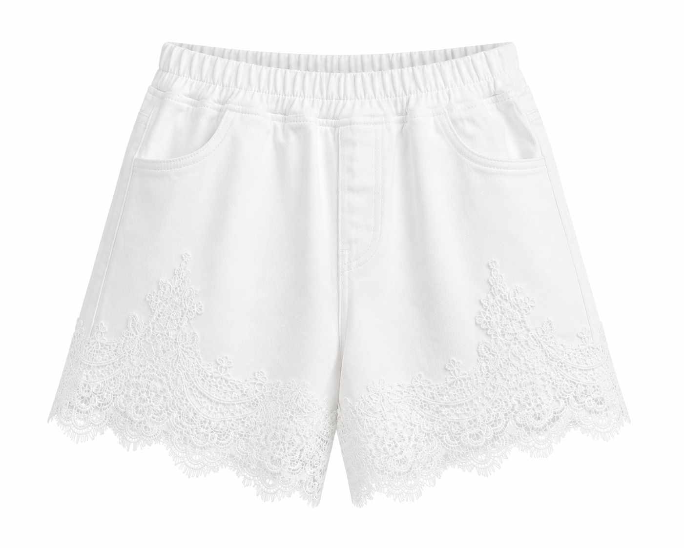 LACE BLOOM DENIM SHORTS