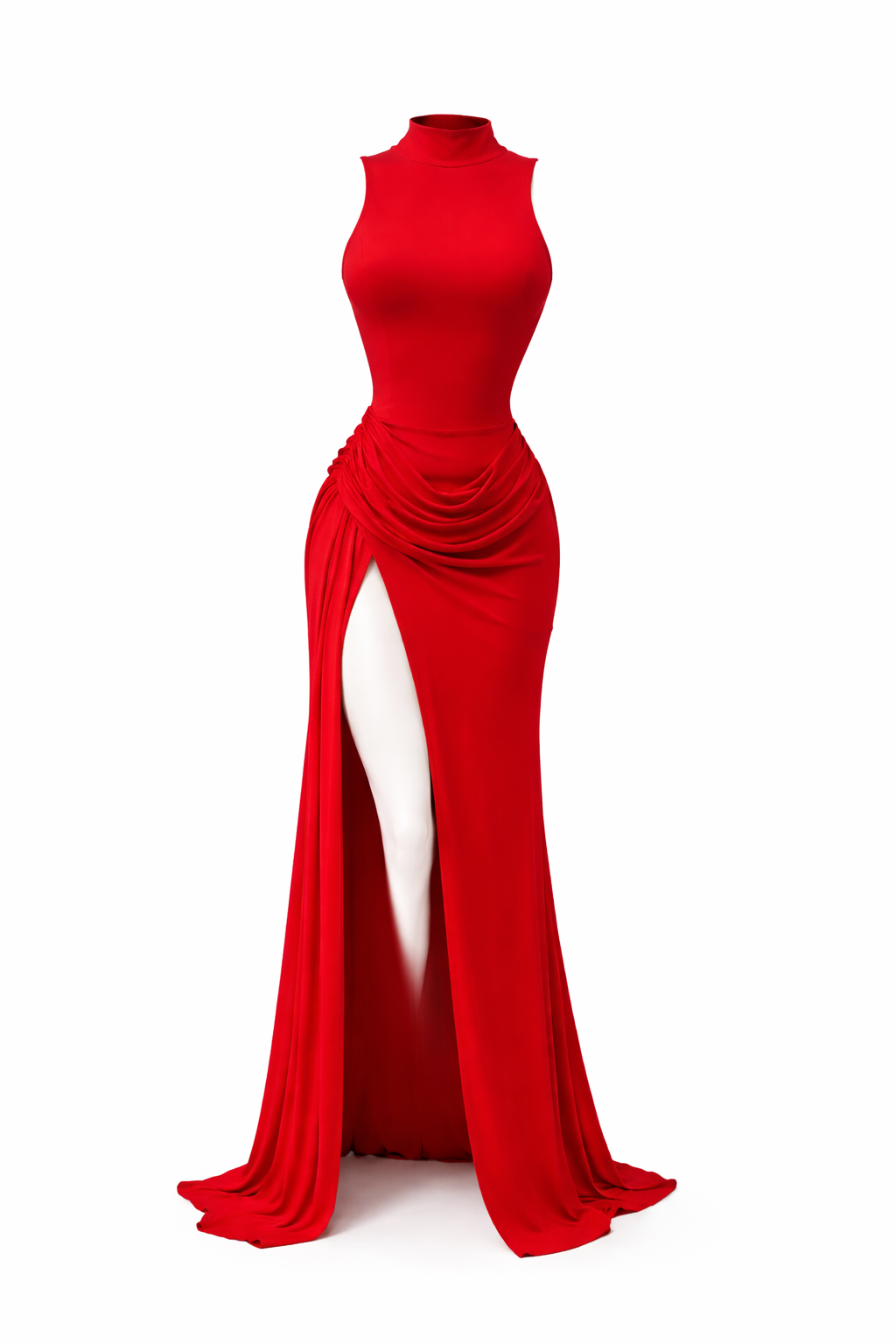RED HIGH-SLIT MAXI DRESS